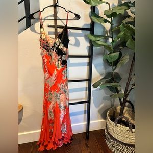 Gorgeous hand beaded silk midi dress with breast cups and low back
